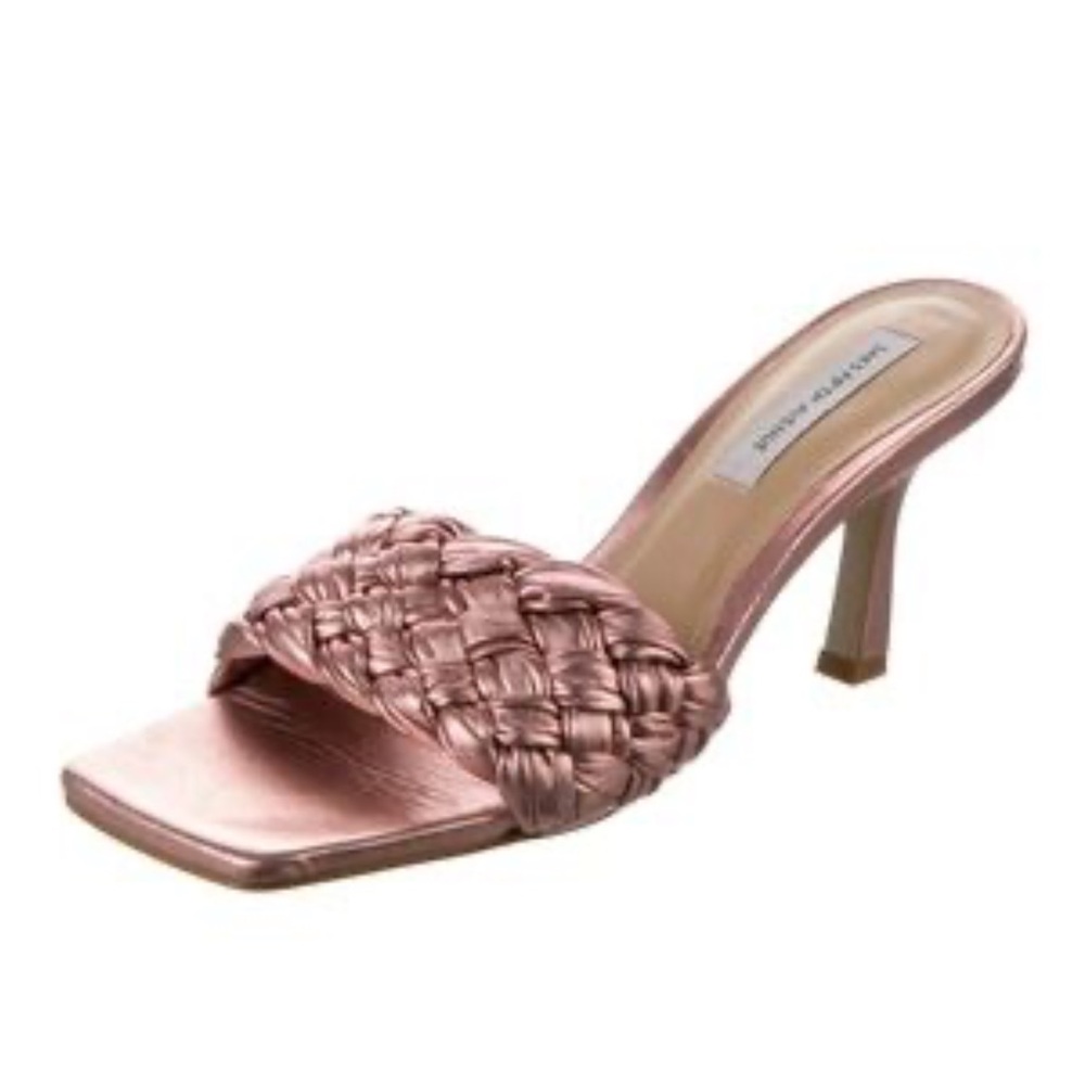 Leather Saks Fifth Avenue Rose Gold Woven Mules size 7.5 - Picture 2 of 6